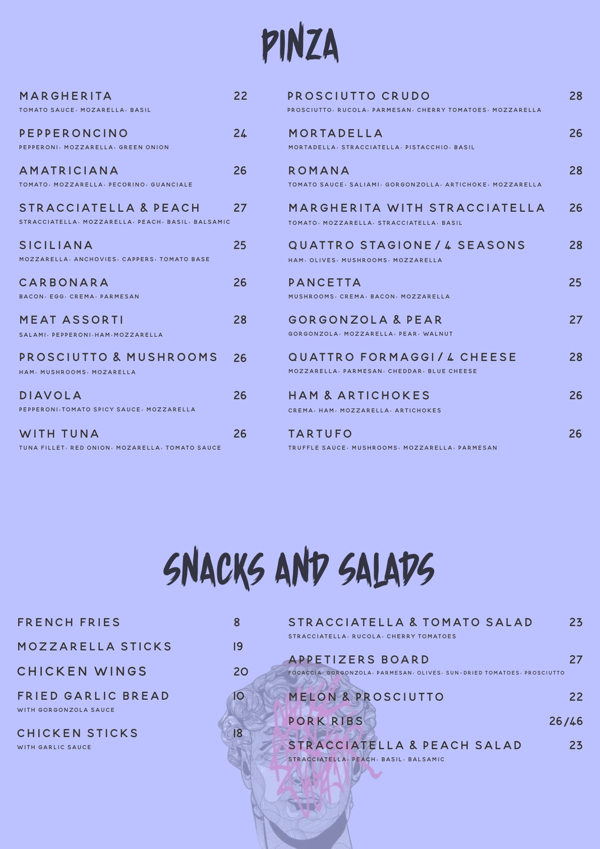 Menu, page 1
